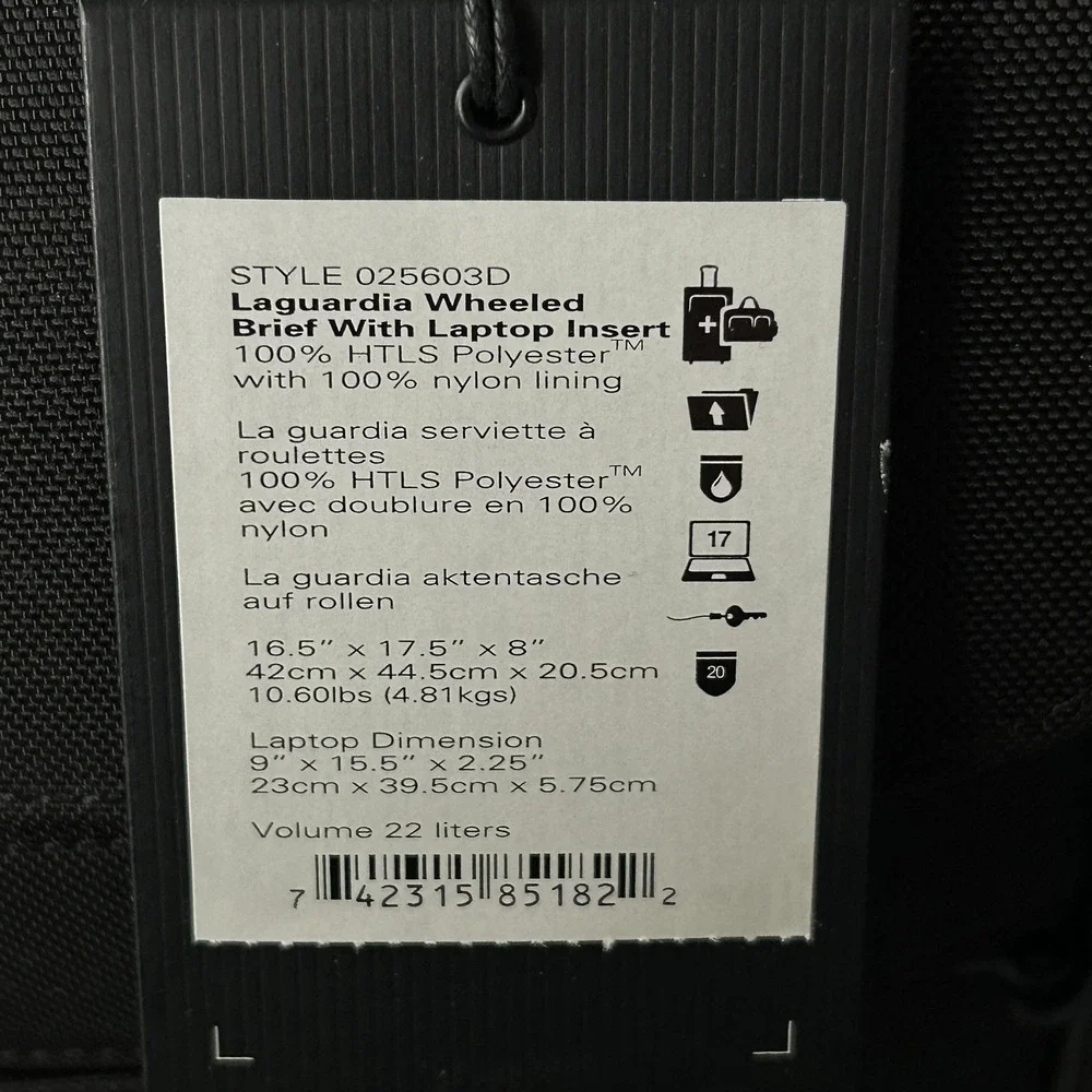 TUMI Bag Arrive LaGuardia Wheeled Brief Laptop Black 17